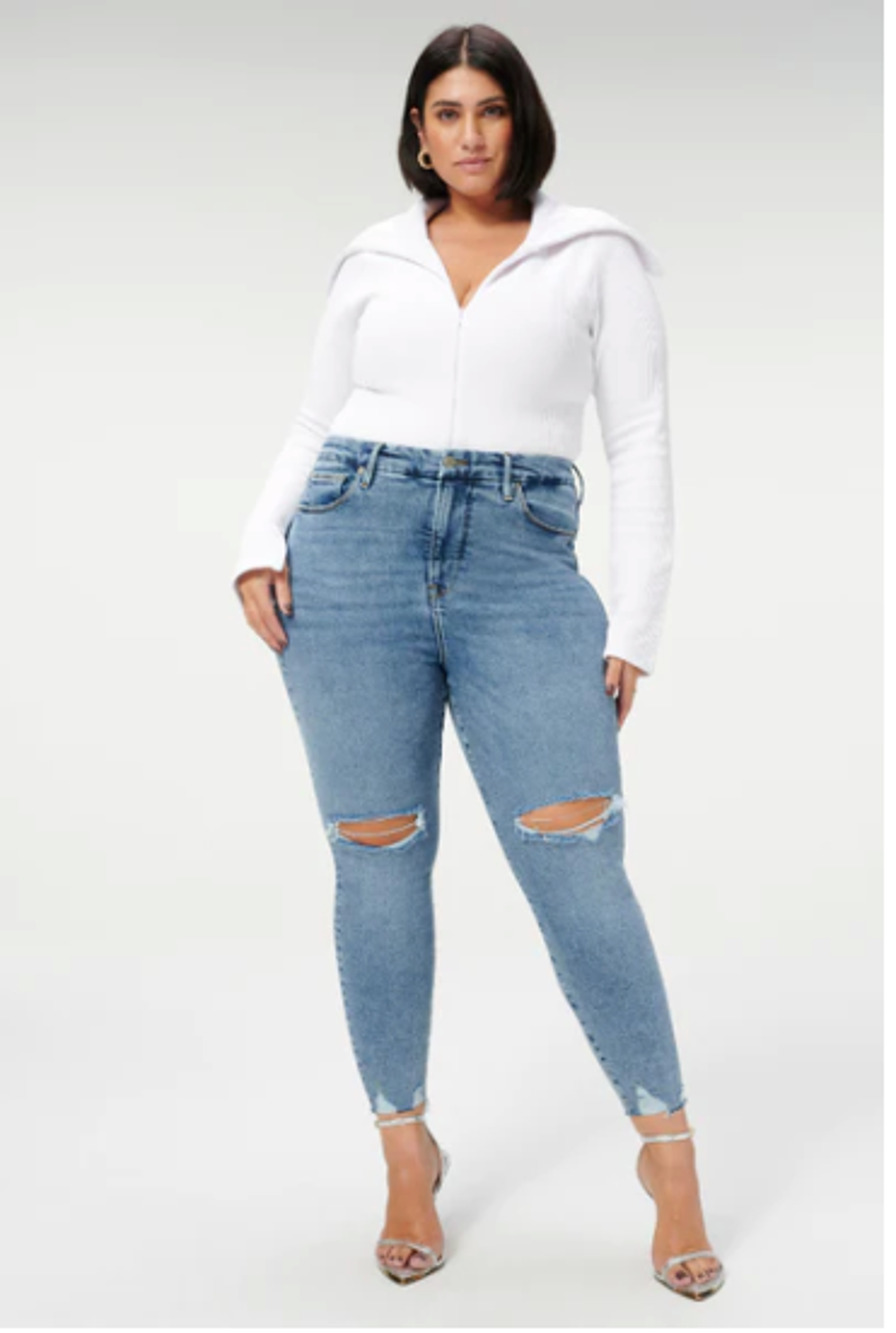 GOOD AMERICAN NWT Evereve Good Waist Crop Denim Jean in Blue799 // 12